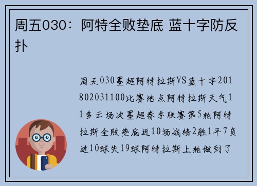 周五030：阿特全败垫底 蓝十字防反扑