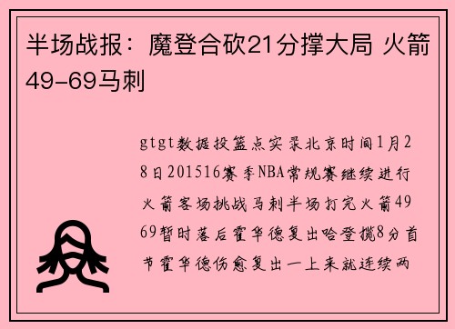 半场战报：魔登合砍21分撑大局 火箭49-69马刺